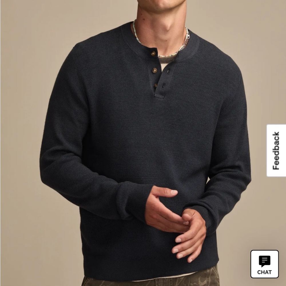 Lucky Brand Men's Charcoal Crewneck Henley Sweater
